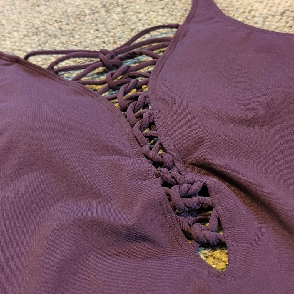 Bleu Rod Beattie Knotty But Nice Lace Down One Piece Swimsuit Plum Purple Swim - Picture 6 of 9
